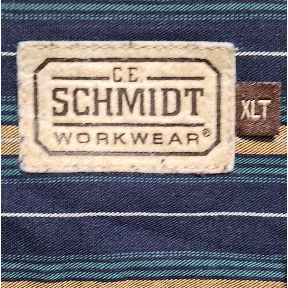 CE Schmidt Workwear Mens XLT Tall Vertical Striped Button Down Shirt Blue Green - Picture 5 of 8